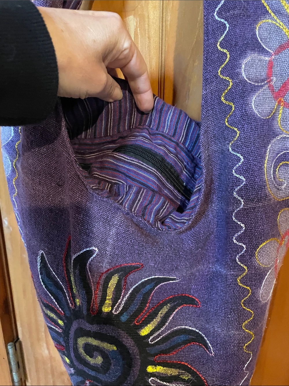 Boho Embroidered Purple Sun Crossbody Bag - Picture 2 of 2